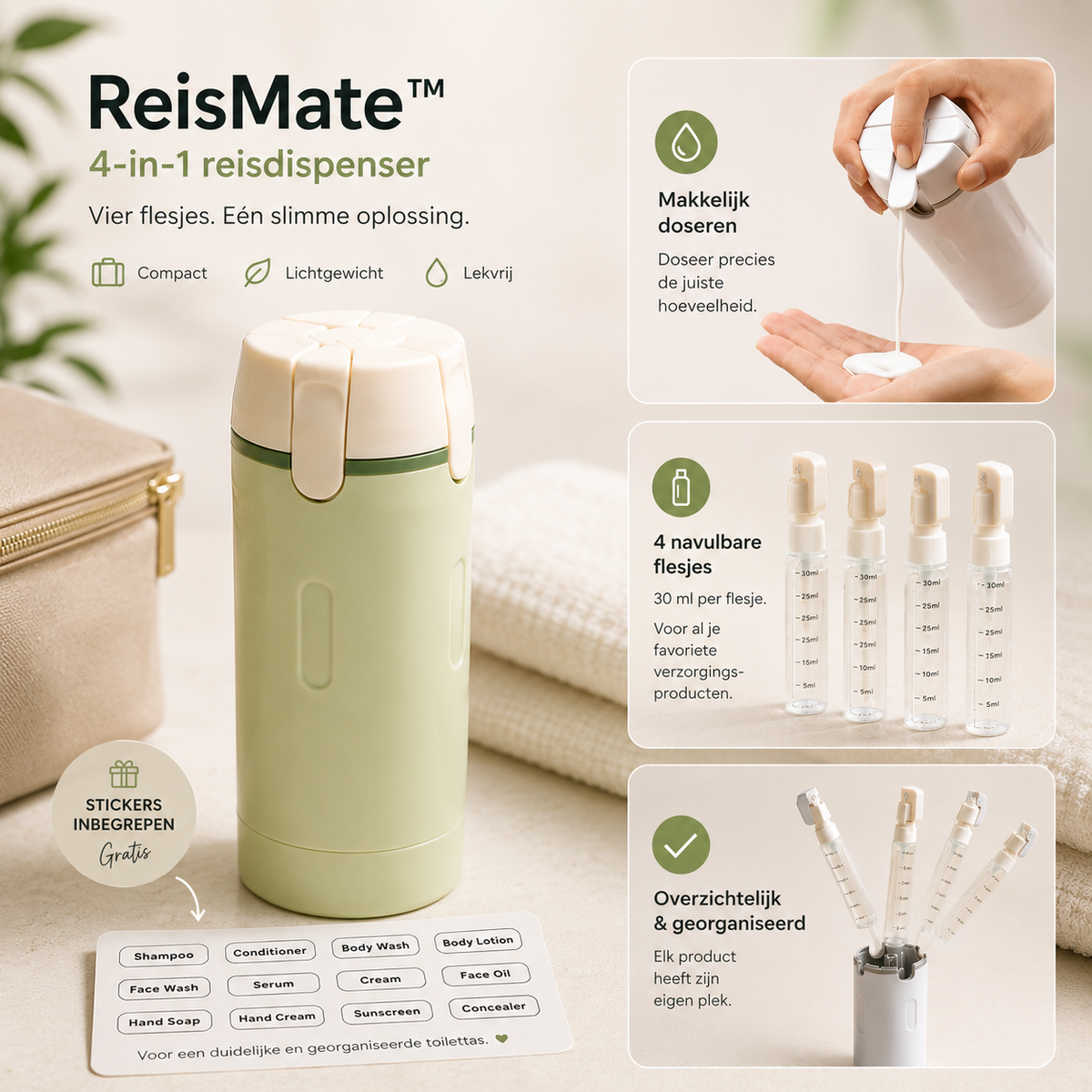 ReisMate™ Compacte 4-in-1 reisdispenser