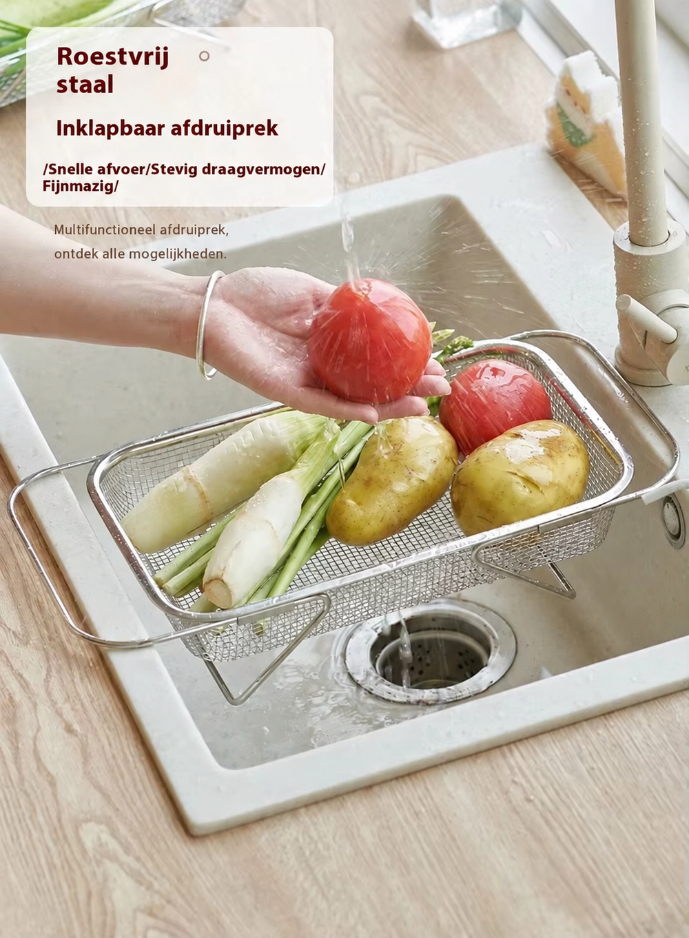 SpoelSlim™ Inklapbare RVS Spoelbak Afdruiprek