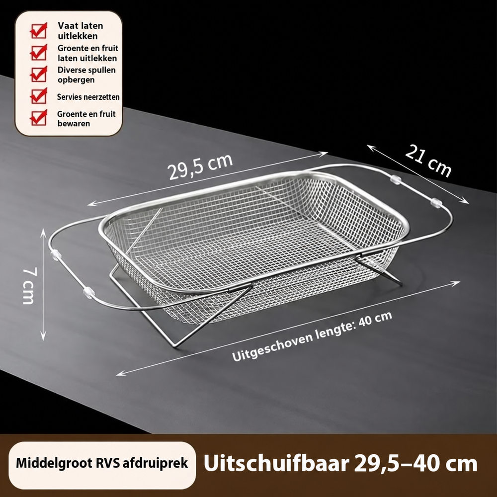 SpoelSlim™ Inklapbare RVS Spoelbak Afdruiprek