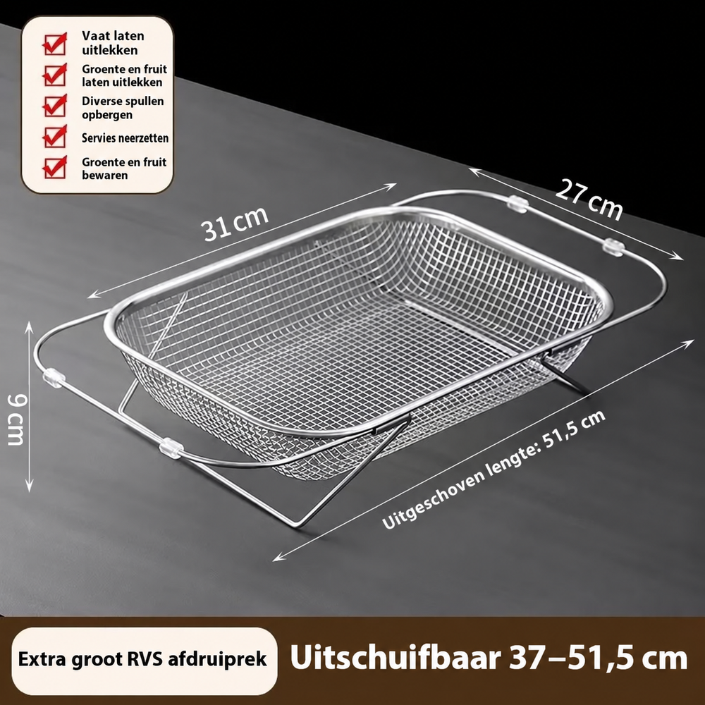 SpoelSlim™ Inklapbare RVS Spoelbak Afdruiprek