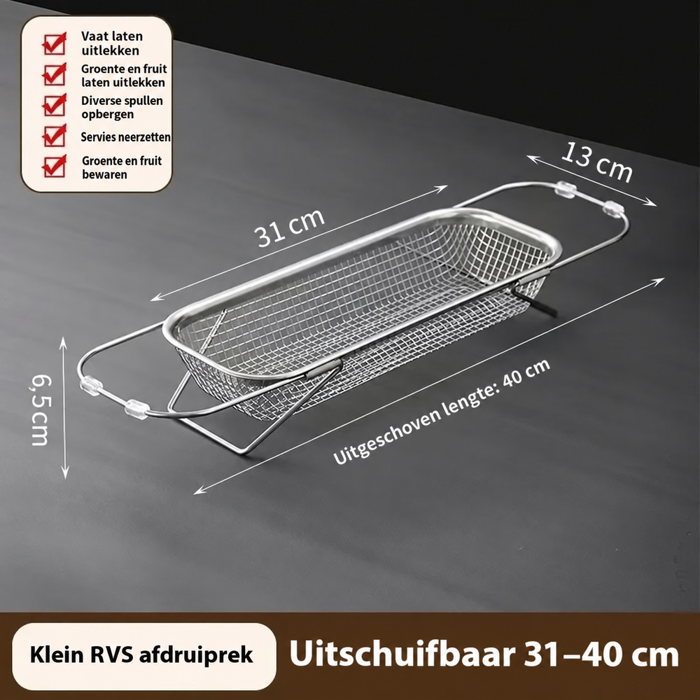 SpoelSlim™ Inklapbare RVS Spoelbak Afdruiprek