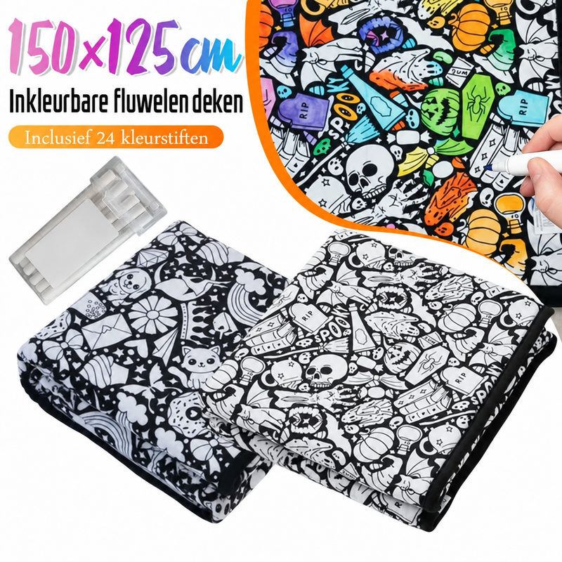 KleurKnus™ Inkleurbare Fluwelen Deken | Halloween en Kerstmis