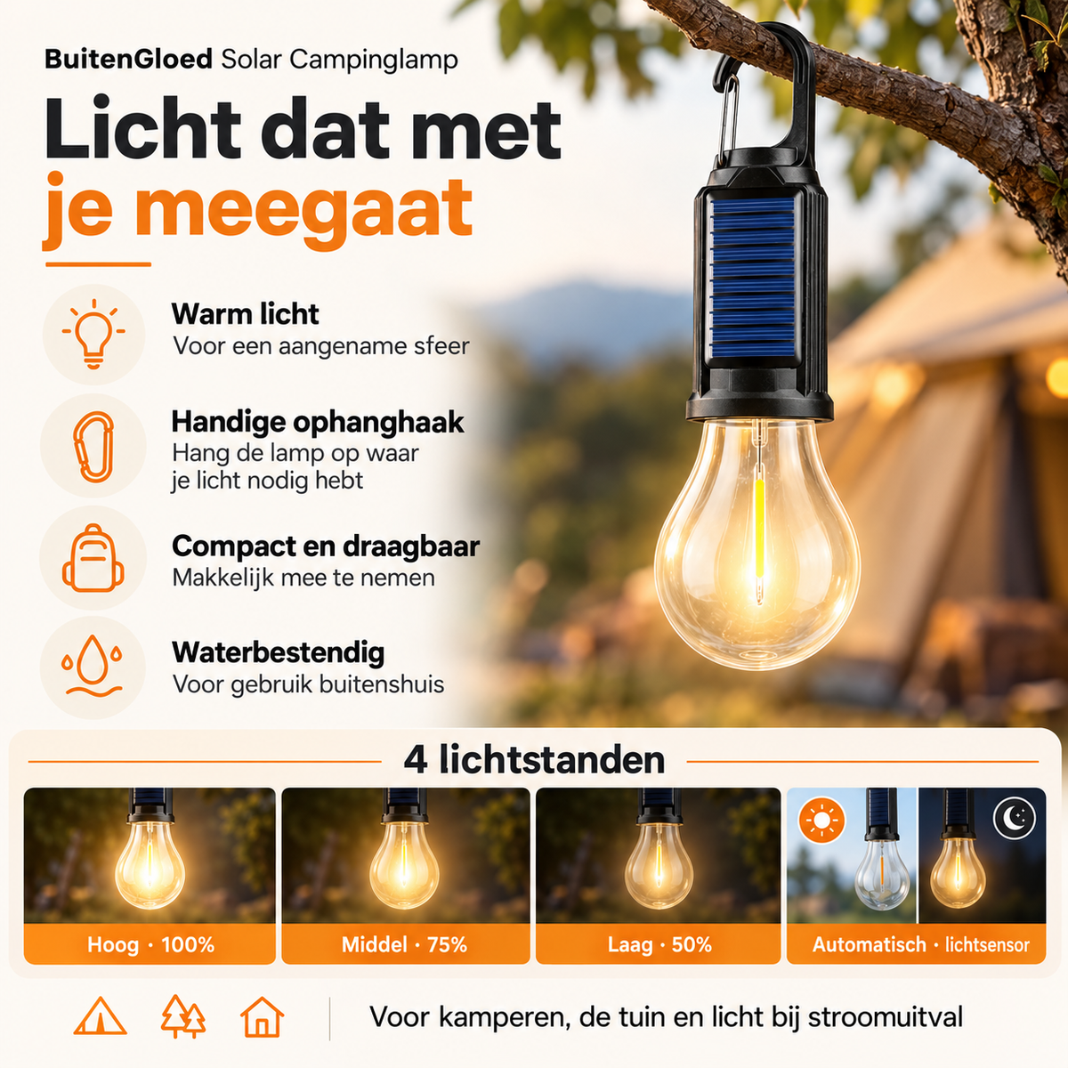 BuitenGloed™ Solar Campinglamp
